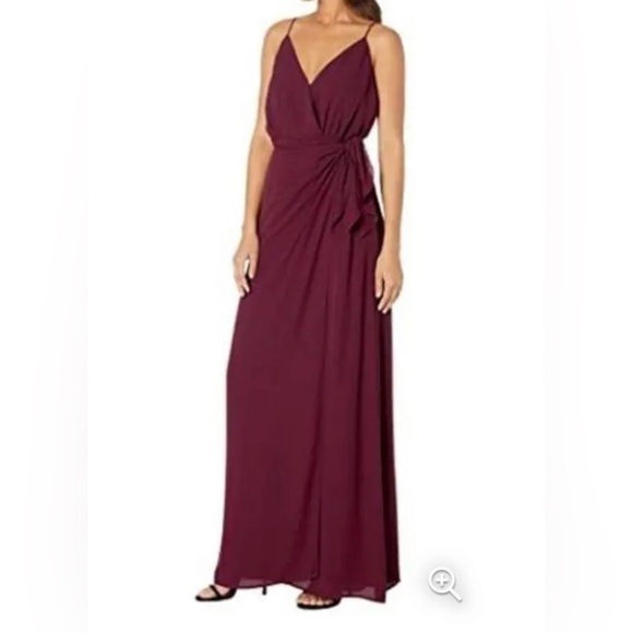 WAYF Maroon Bridesmaid Maxi Wrap V-Neck‎ Dress Size Small Burgundy - Picture 3 of 14